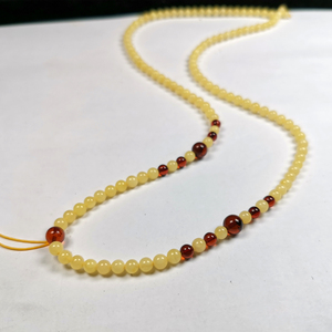 天然满蜡蜜蜡挂链3-4-5mm圆珠配链淡黄琥珀原石打磨 坠子配链挂绳