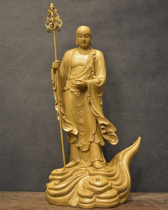 木雕地藏王菩萨站像寺庙佛像娑婆三圣工艺品佛堂供奉观音佛祖家居