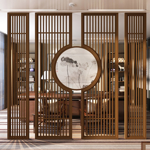 新中式客厅玄关镂空雕花隔断屏风实木花格仿古门窗东阳木雕格栅