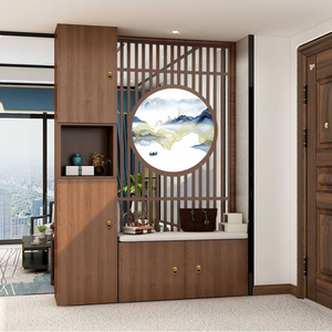 新中式实木客厅镂空屏风隔断入户进门玄关柜一体置物架门厅换鞋柜