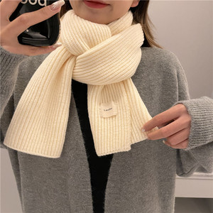 甜甜奶白色针织毛线围巾少女韩版简约百搭学生可爱保暖围脖情侣款
