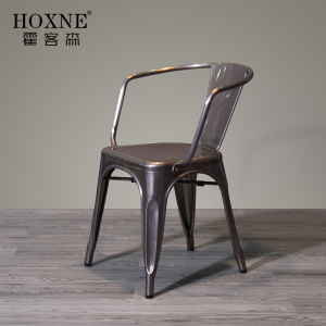 霍客森定制椅子金属椅铁椅咖啡椅工业椅欧式木面餐椅带扶手餐座椅
