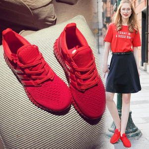 透气网面红色跑步鞋女2022春季新款本命年百搭休闲运动鞋小红鞋子