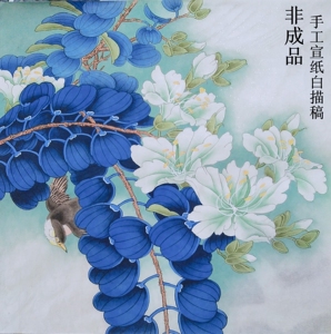 工笔画纯手绘白描底稿熟宣可直接上色小品白荆花拍任意三张可包邮