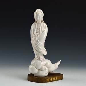 德化陶瓷祥云观音佛像摆件 莲花观世音菩萨像家居仿何大师工艺品
