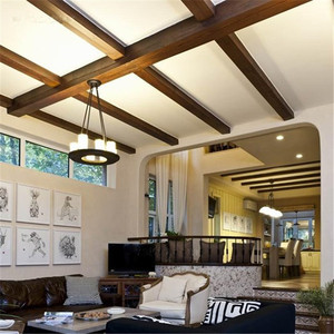 定制各种复古风格装修原木老榆木松木假木梁托u型实木方格栅造型