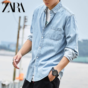 ZARA美式牛仔衬衫男长袖春秋季新款韩版潮流宽松大码休闲工装外套