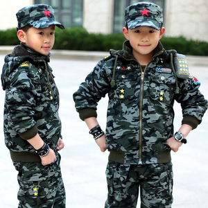 新款冬装儿童迷彩服套装男童加绒厚休闲棉服运动装小孩特种兵军装