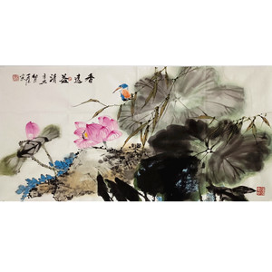国画荷花三尺横幅纯手绘岭南画派写意花鸟画水墨画现代中式字画