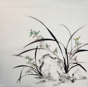 无款国画兰花纯手绘写意花鸟画三尺斗方客厅走廊装饰字画真迹挂画