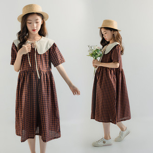 女童夏季连衣裙2022款森系童装儿童翻领纯棉公主裙中大童短袖裙子
