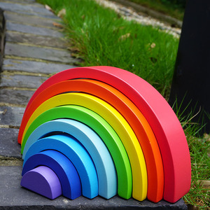 外贸出口ins彩虹拱桥积木实木幼儿园蒙氏玩具儿童房摆件宅家神器