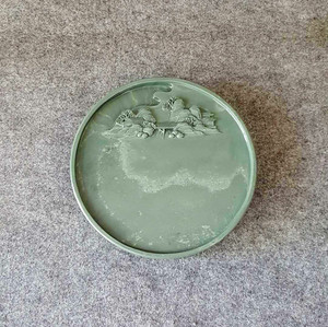 正宗天然仙人洞老坑手工雕刻松花石砚 6寸实用松花石圆砚 新品