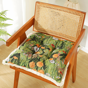 美式油画棉麻中式布艺坐垫蒲团榻榻米垫子圆形坐垫加厚方形椅垫