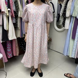 sicily2022年夏季新款上市法师复古碎花短袖长款连衣裙宽松气质女