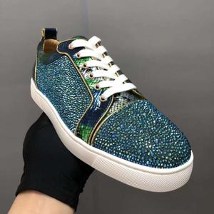 欧洲站真皮水钻低帮男鞋蛇皮绿钻休闲板鞋情侣款红底鞋潮cl-113