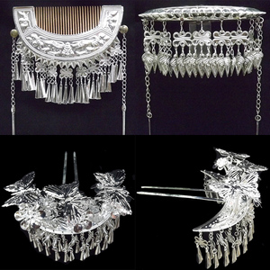 民族风流苏发簪钗子发梳流苏月牙头饰品苗银瑶族土家演出摄影道具