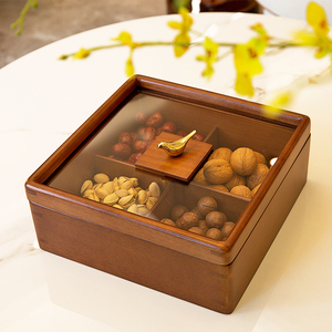 实木干果盒分格带盖北欧家用创意客厅茶几糖果收纳盒坚果零食果盘