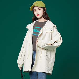 春季外套女韩版宽松2021新款以纯官方旗舰店官网连帽风衣工装小熊