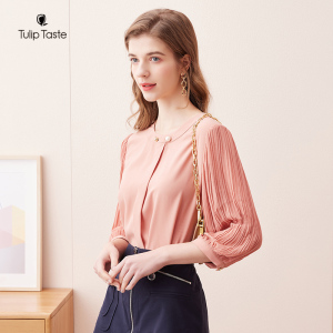 郁香菲雪纺衫2021年春季新款女装打底衫百搭洋气褶皱七分袖衬衫女