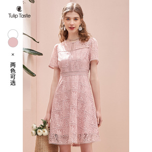 郁香菲赫本风连衣裙夏季设计感新款修身显瘦收腰时尚蕾丝镂空拼接