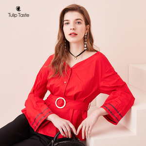 郁香菲春季2021新款名媛气质设计感小众上衣撞色长袖收腰显瘦衬衫