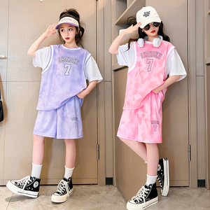 女生篮球服女童速干运动套装儿童假两件7号篮球衣训练服短袖夏季