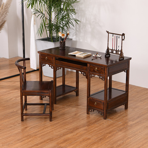 中医馆诊桌实木办公桌电脑桌写字台中式榆木书桌仿古典雕花书画桌