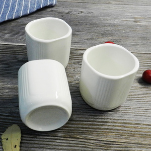 四方形陶瓷小茶杯子条纹茶盅水杯口杯喝茶楼餐厅饭店商用白色普通