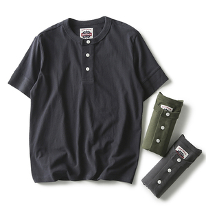 美式硬汉风 舒适纯棉扣子圆领短袖T恤男外贸出口品质牛货水洗剪标