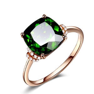 Young欧美镀18K玫瑰金祖母绿色宝石戒指女士镶嵌彩宝首饰指环