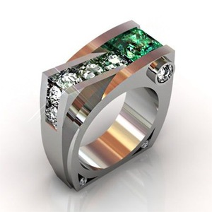 Youngwish热卖新款镶嵌方形公主戒指 欧美创意几何祖母绿订婚指环