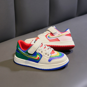 儿童网红彩虹鸳鸯鞋aj新款拼色高帮板鞋男女童休闲百搭低帮板鞋潮