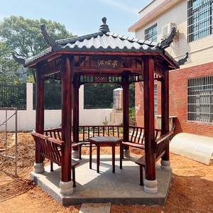 凉亭户外庭院实木树脂瓦六角樟子松防腐木农村别墅景观院子小亭子