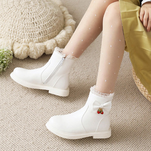 女童短靴春秋新款儿童马丁靴单靴公主棉靴小女孩中大童白色靴子