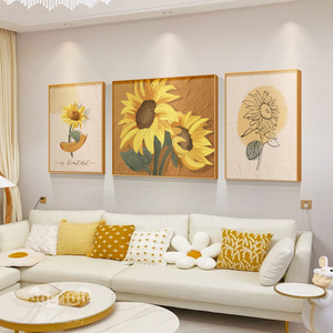 向日葵客厅装饰画现代简约肌理感三联壁画轻奢大气沙发背景墙挂画