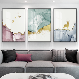 北欧抽象客厅装饰画清新水彩挂画ins现代简约沙发墙竖
