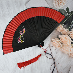 古风红色扇子中国风跳舞蹈折扇网红礼品古装典汉服布折叠小扇子夏