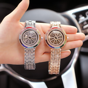 时装表大表盘网红款时尚指针式镶钻钢带新款女士手表时来运转腕表