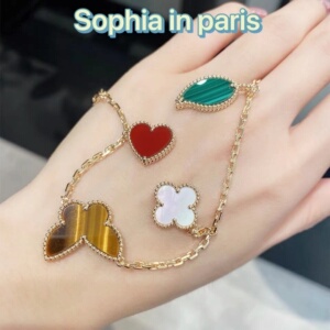 vca/梵克雅宝 lucky 幸运四花手链 黄金白贝母四叶草蝴蝶手环女