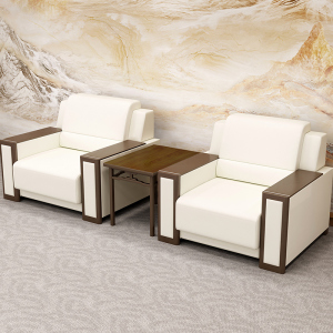 办公室政府贵宾沙发单人位接待商务会客简约真皮会议沙发茶几组合