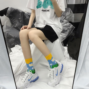 蓝天白云中筒袜牛奶冰淇淋袜子夏天搭配aj1潮男女ins拼色dunksb袜