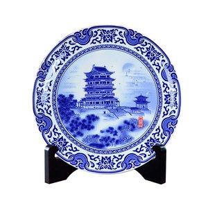 景德镇陶瓷盘装饰盘子摆件青花瓷南昌滕王阁特色公司纪念礼品