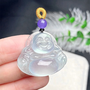 缅甸天然翡翠冰种白冰佛公吊坠男女情侣挂件大肚佛观音玉坠子笑佛