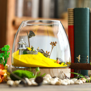 小红书轻奢木托底桌面摆件小型鱼缸水培绿植鲜花花器微景观瓶