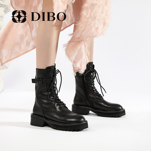 碲铂2021新款牛皮马丁靴女鞋加绒保暖搭扣侧拉链低跟中筒靴短靴女