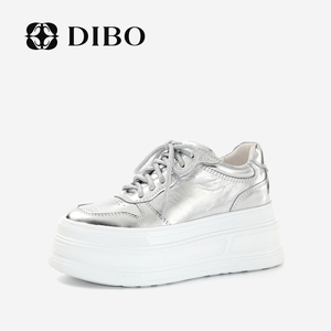 DIBO碲铂2024年春季新款时尚百搭真皮增高厚底板鞋运动休闲女鞋