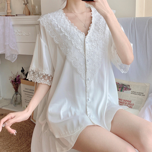 白色蕾丝睡衣两件套甜美