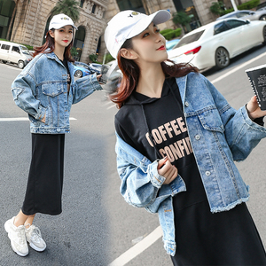 小个子修身针织连衣裙女秋冬韩版学生显瘦过膝牛仔配卫衣两件套