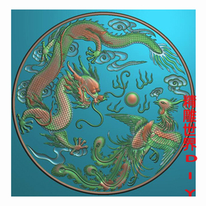 圆形龙凤戏珠精雕图jdp浮雕图天花吊顶模具图521软件图雕刻素材图
